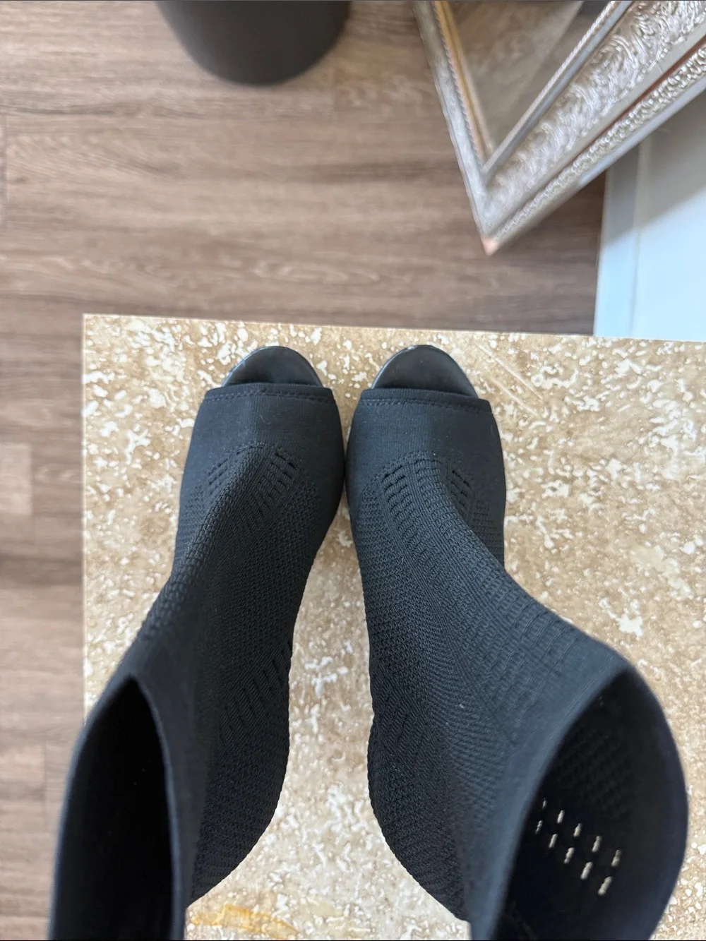 Steve Madden Black Knit Peep-Toe Stiletto Booties